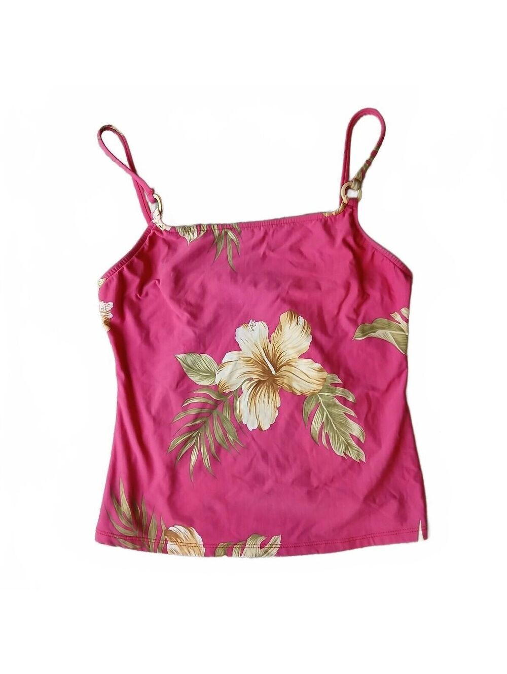 Y2K Pink Tropical Hibiscus Cami Tank Top Small Tagged 10 SEE PICS & INFO E/90